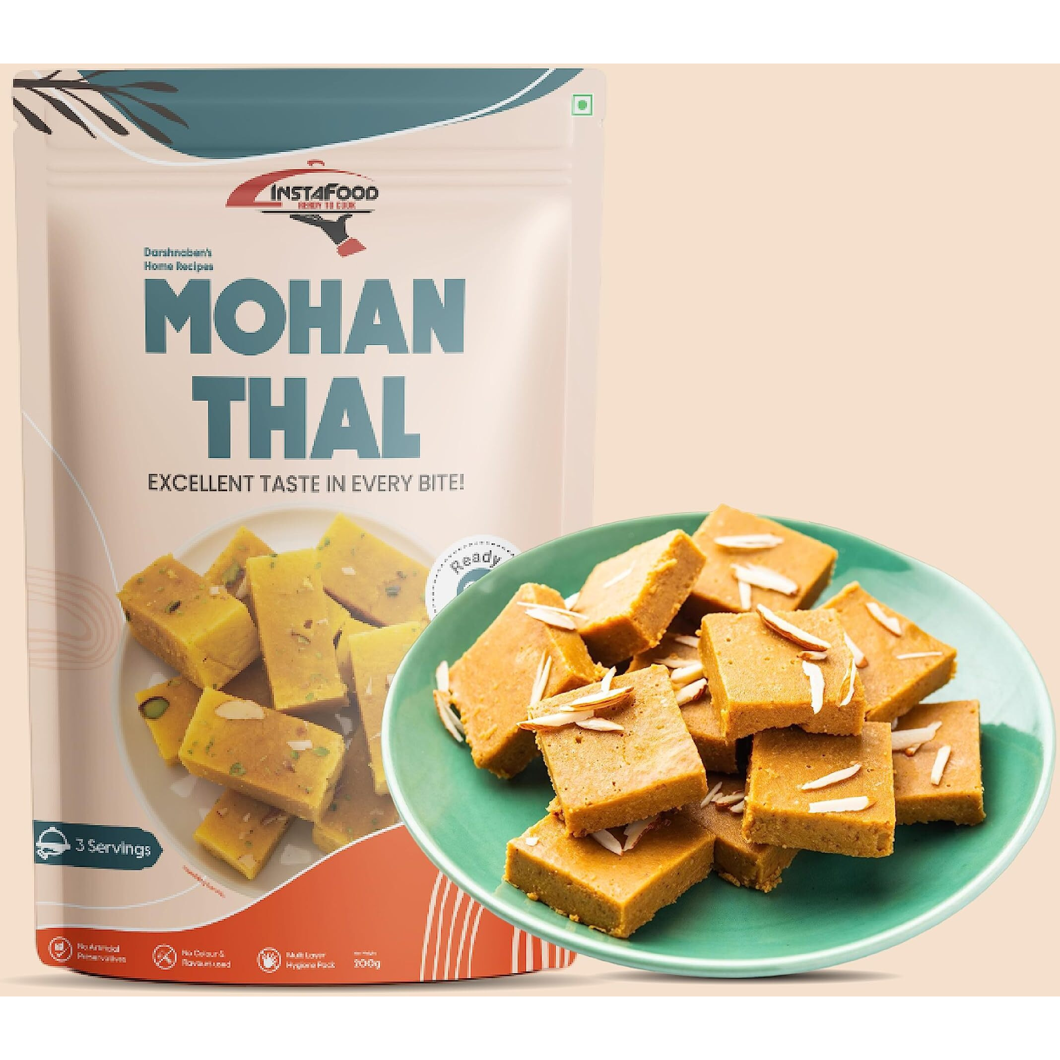 INSTAFOOD Mohanthal | Ready to Cook Indian Gujrati Sweet | Ready to Eat Sweet | 3-4 Servings | Pack of 1 (200g)| Zip Lock Packaging | After Cooking Gets 300GM to Serve | Just Add Milk and Cook