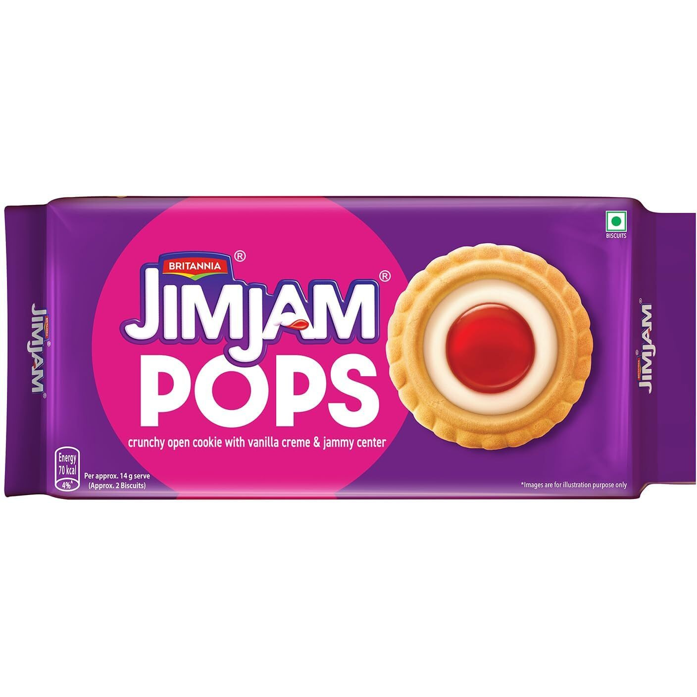 Britannia JimJam Pops - Crunchy Open Cookie with Vanilla crme and Jammy Center| 350 gm | A New Way to savour crme bisuits