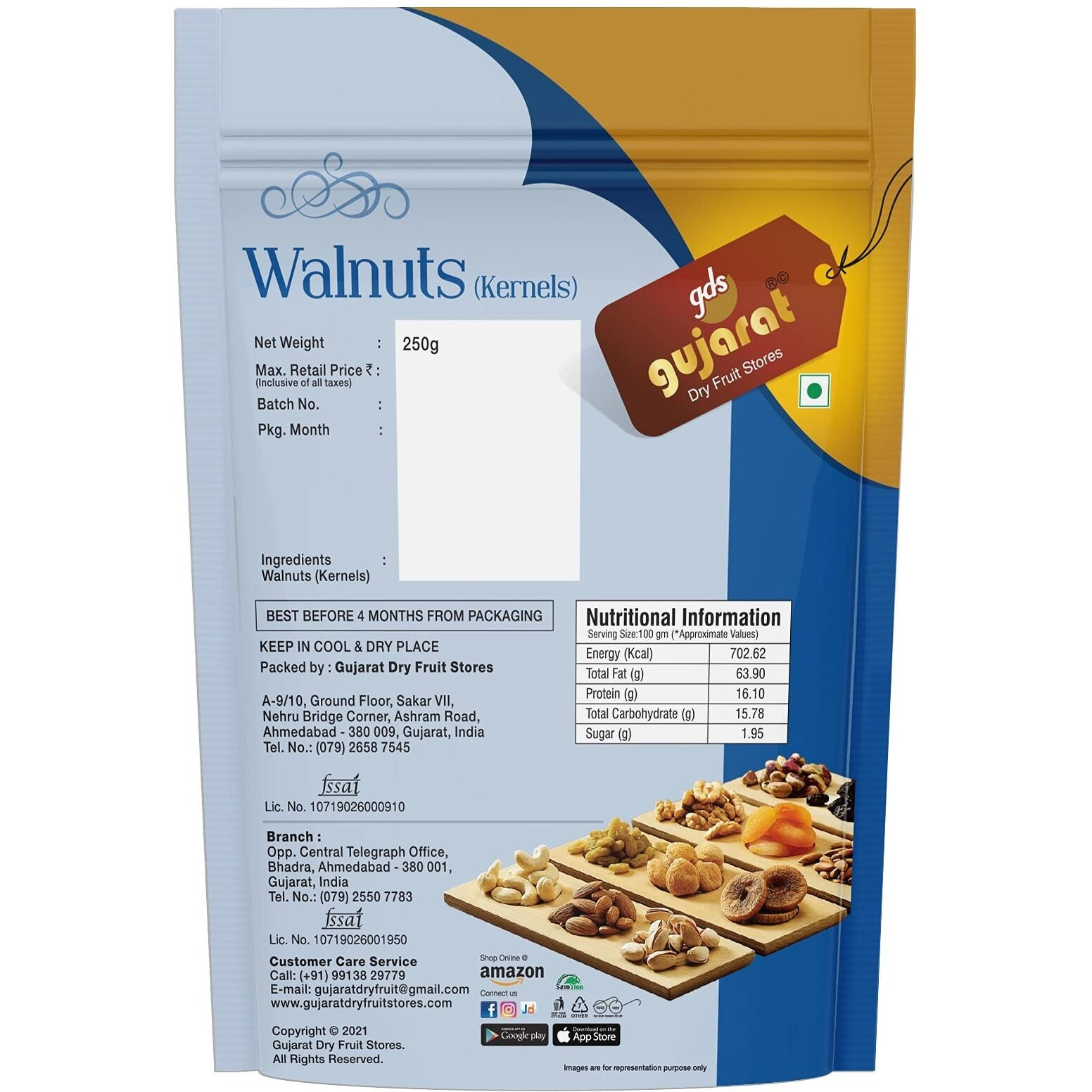 Gujarat Dry Fruit Stores Organic Selected Walnut Kernels (Akhrot Giri), 500 Grams (250G x 2 Pack), Walnuts without Shell, Healthy & Delightful, All Natural, Gluten-Free, No Preservatives, No Additives