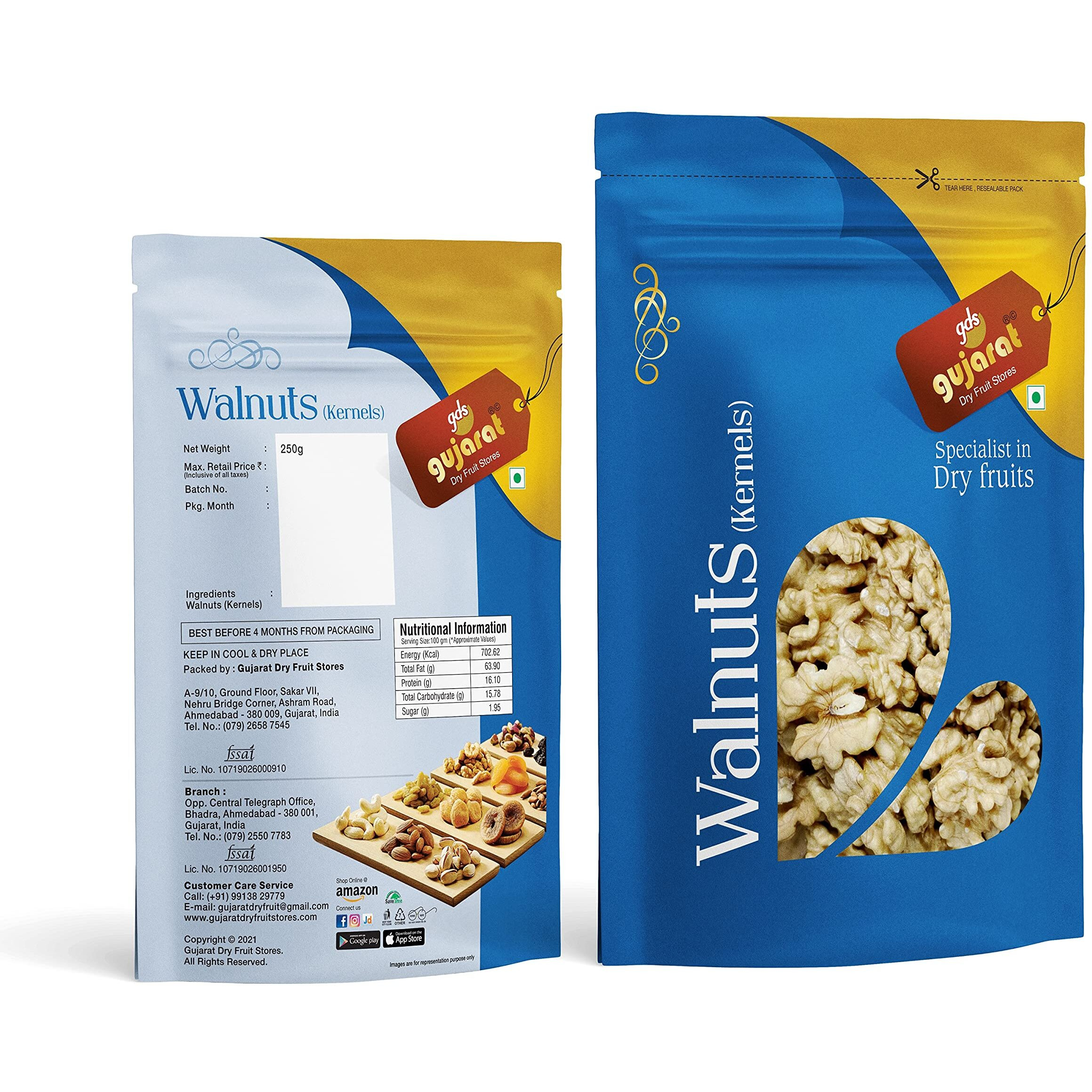 Gujarat Dry Fruit Stores Organic Selected Walnut Kernels (Akhrot Giri), 500 Grams (250G x 2 Pack), Walnuts without Shell, Healthy & Delightful, All Natural, Gluten-Free, No Preservatives, No Additives