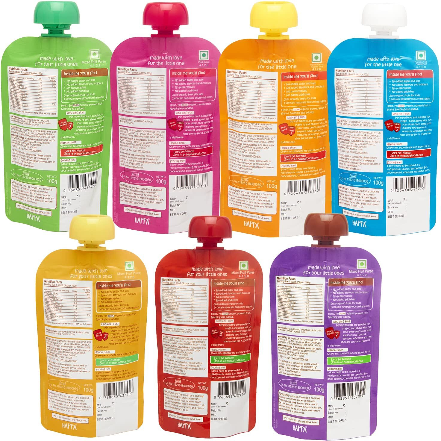 Happa Organic for little one, Monthy Saver Pack,Fruit Puree, 21 Pouches 100 Gram