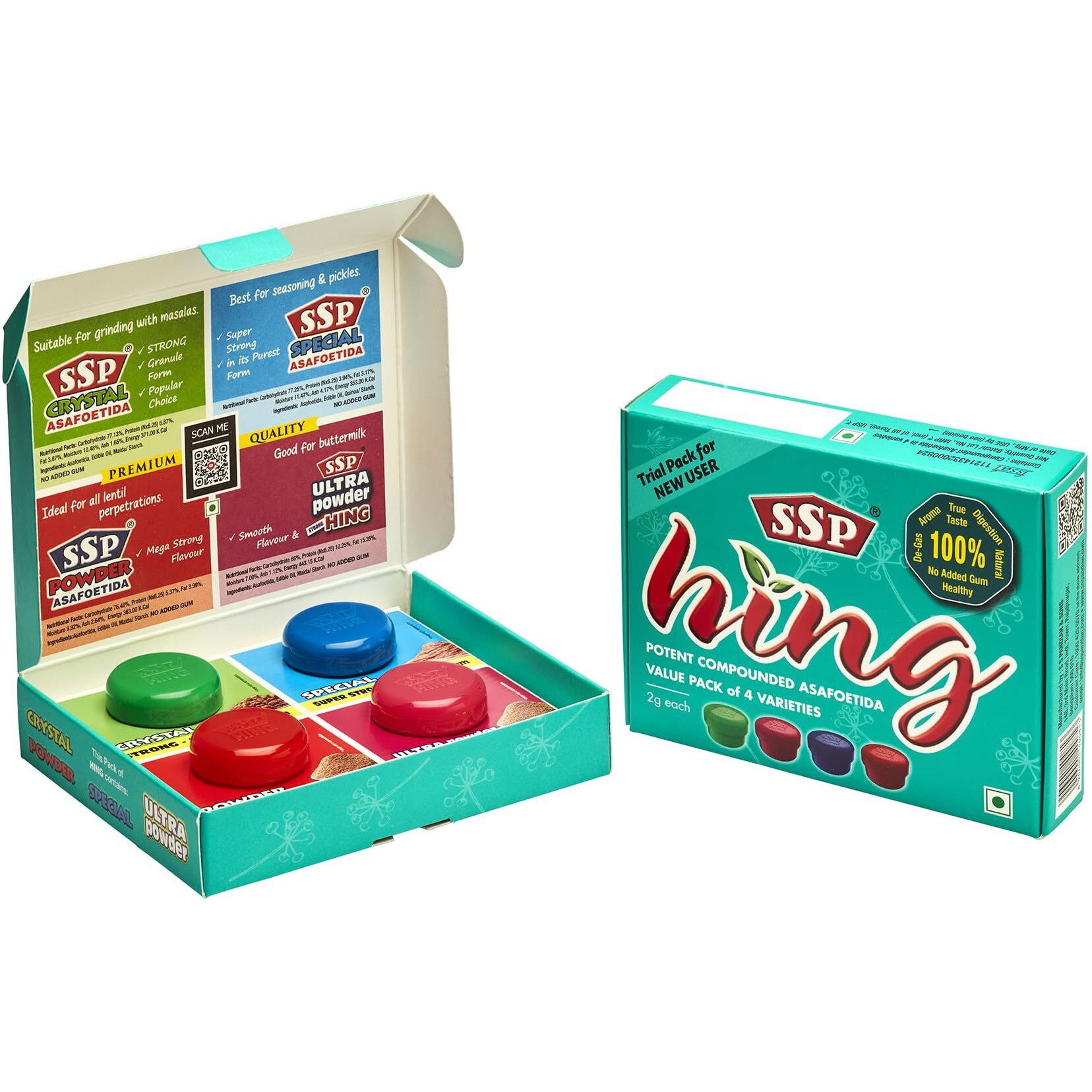 4 Popular SSP HING (ASAFOETIDA) Varieties in Value Pack - this offer Pack is Buy 1 Get 1 Free