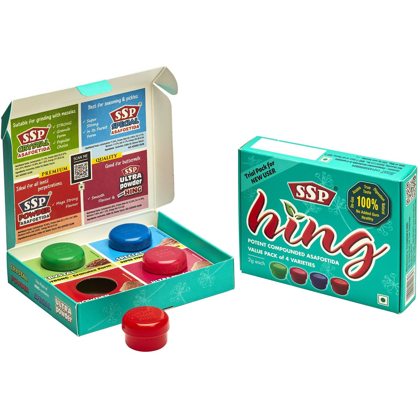 4 Popular SSP HING (ASAFOETIDA) Varieties in Value Pack - this offer Pack is Buy 1 Get 1 Free