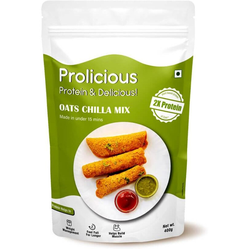 Prolicious 2X Protein Oats Chilla Mix | Plant based | Nutritious | No Maida | No Palm Oil | No Trans-Fat | Ready to Cook | High Protein Premix - 400g Pack