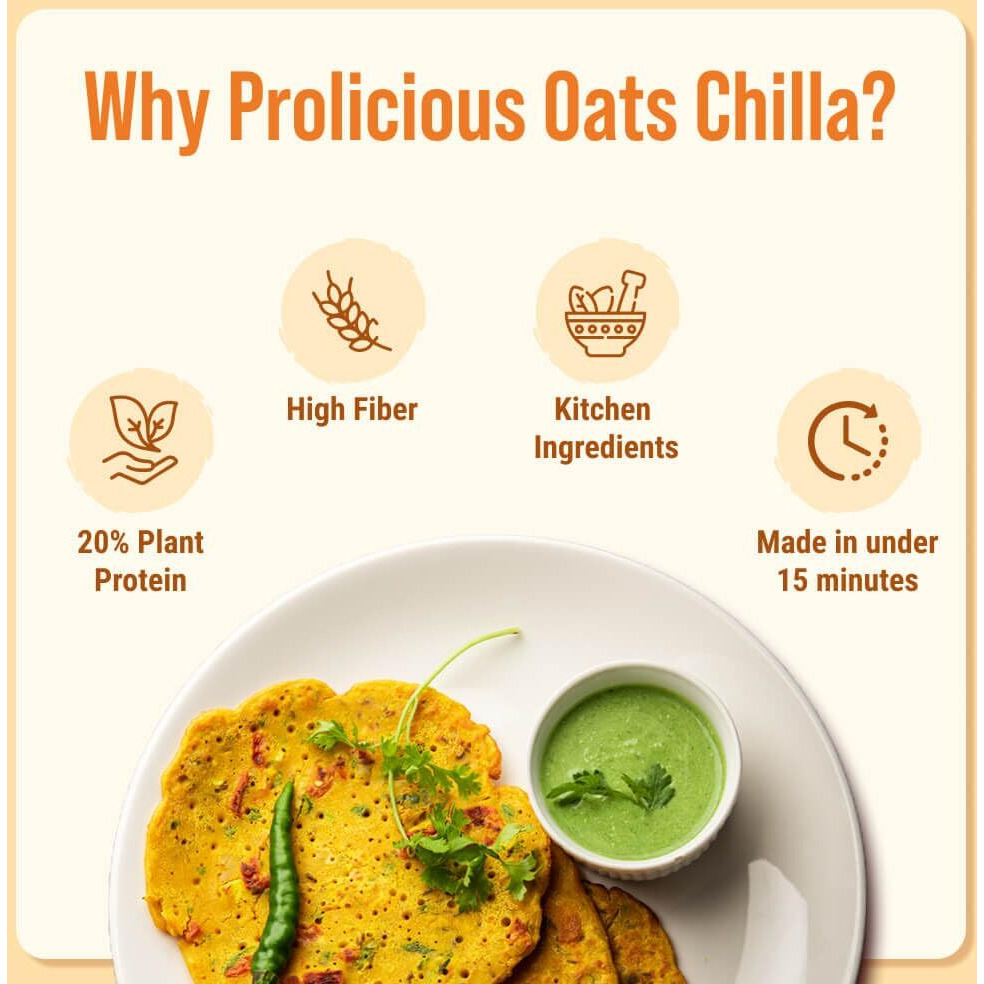 Prolicious 2X Protein Oats Chilla Mix | Plant based | Nutritious | No Maida | No Palm Oil | No Trans-Fat | Ready to Cook | High Protein Premix - 400g Pack