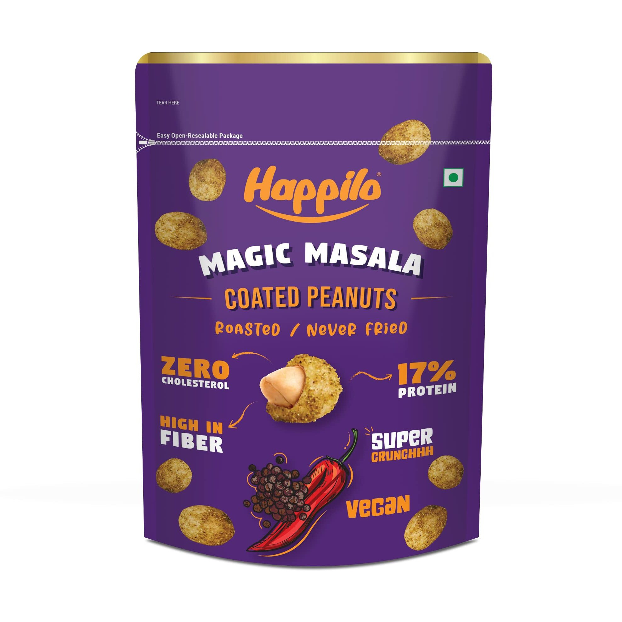 Happilo Premium Super Snack Magic Masala Peanut 150g, Crunchy and Nutty, High in Protein and Dietary Fibre