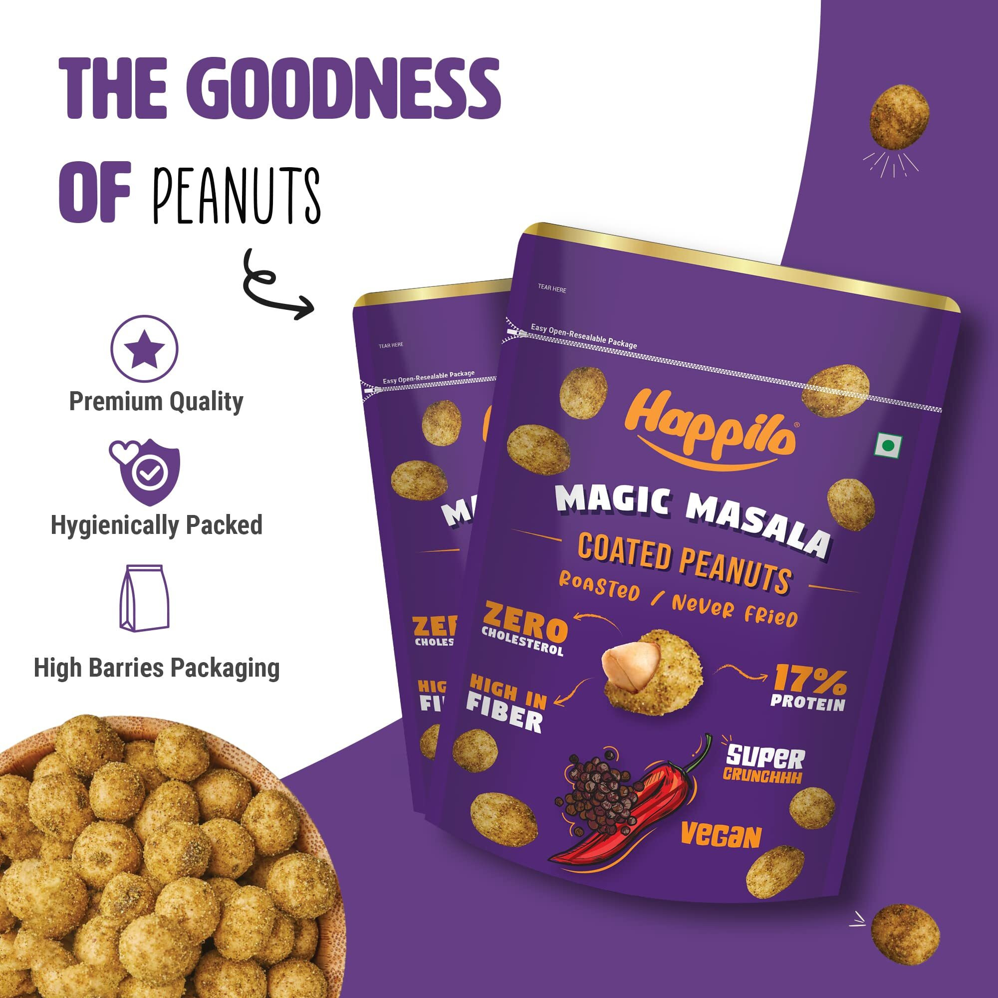 Happilo Premium Super Snack Magic Masala Peanut 150g, Crunchy and Nutty, High in Protein and Dietary Fibre