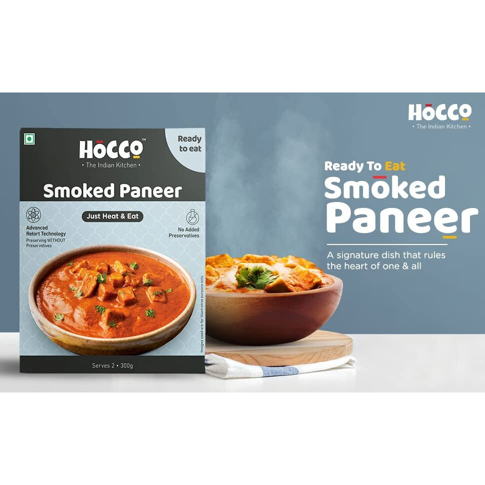 HOCCO Ready to Eat Smoked Paneer Sabji Pack of 1 | Just Heat & Eat Food | No Added Perservatives | Serves 2 People -300 gm (Smoked Paneer)