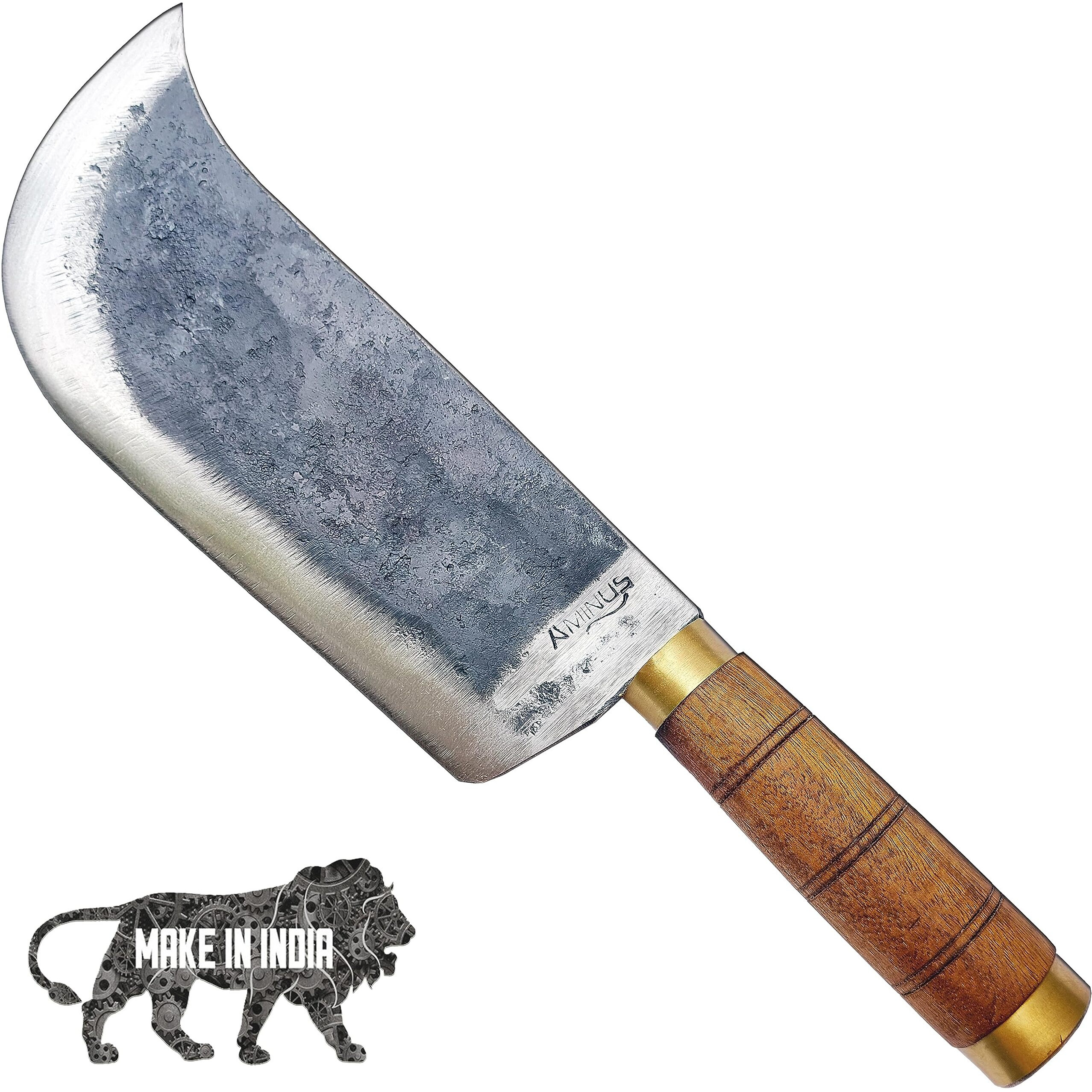 AMINUS Brand - Heavy Duty Premium Bone Cutting High-Carbon Iron Steel Meat Cleaver Full Tang Traditional Handmade Knife (8-inch Blade)