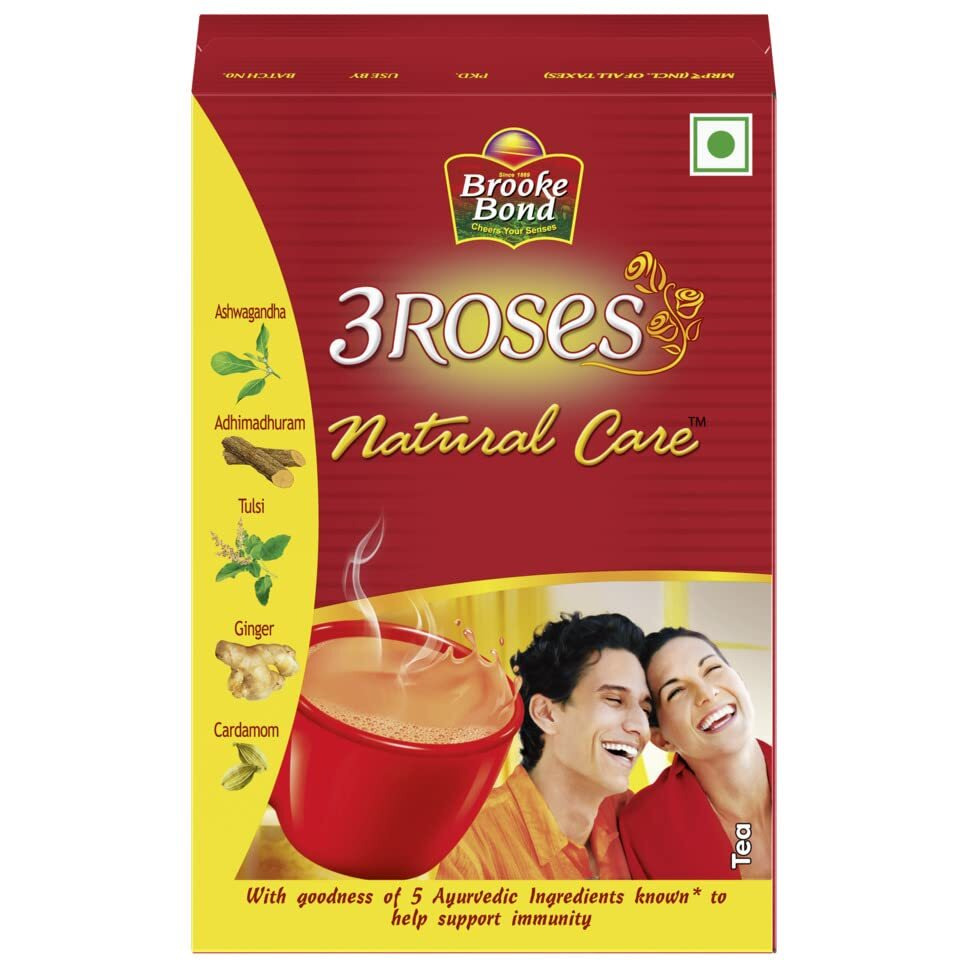 Brooke Bond 3 Roses Natural Care Tulsi, Ginger, Cardamom Tea Box (250 g)