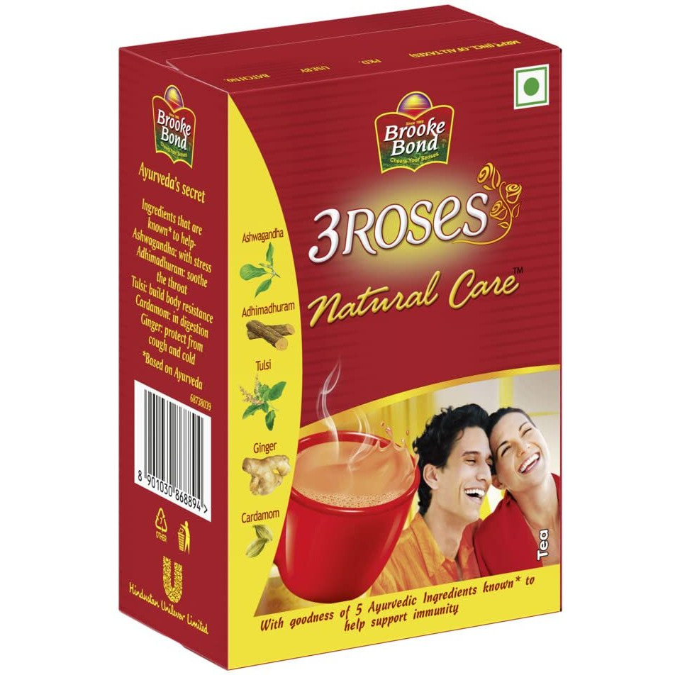 Brooke Bond 3 Roses Natural Care Tulsi, Ginger, Cardamom Tea Box (250 g)