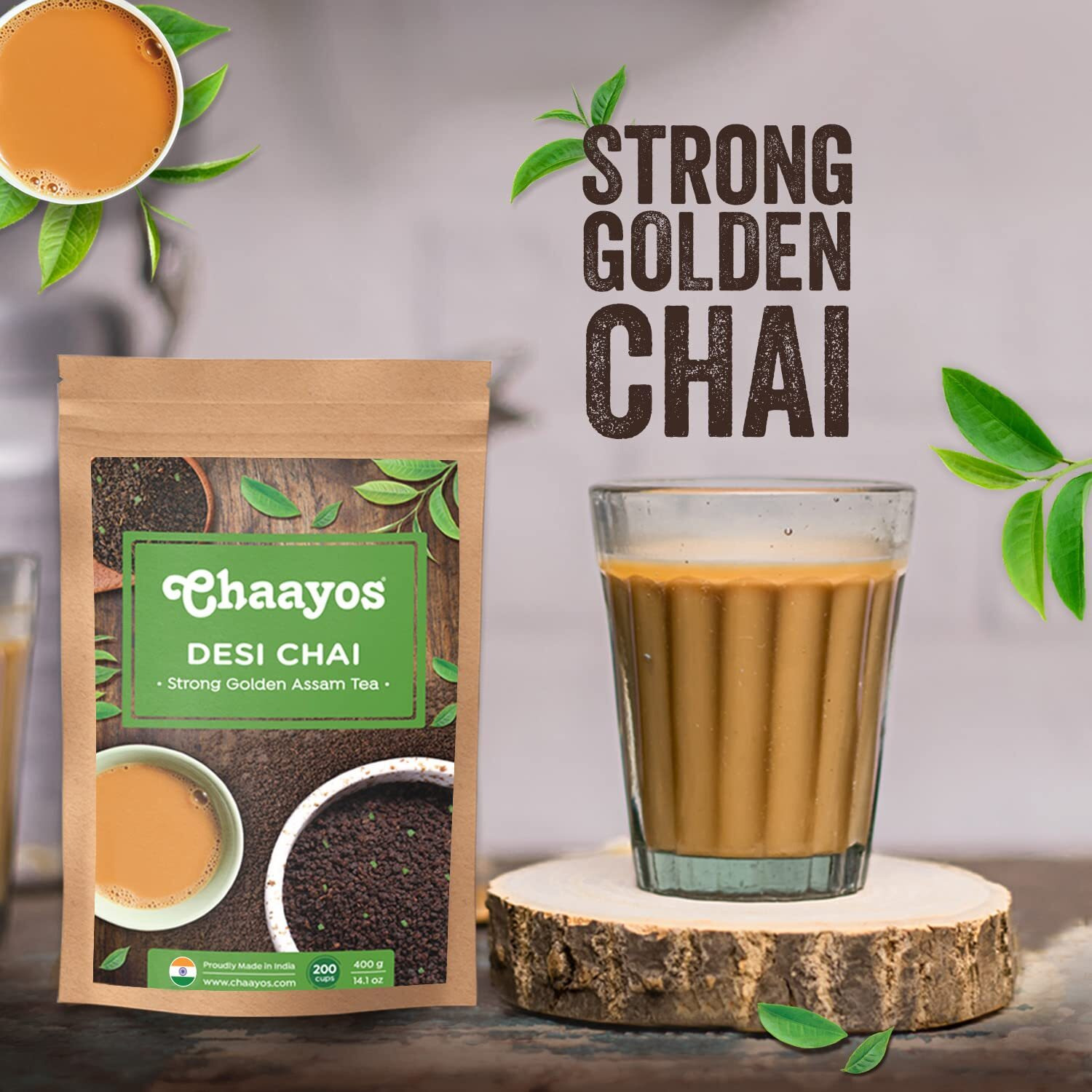 Chaayos Tea Gold | Strong Golden Assam, Granule Tea | Desi Chai | Premium Chai Patti | Crop Of 2024 (400G)