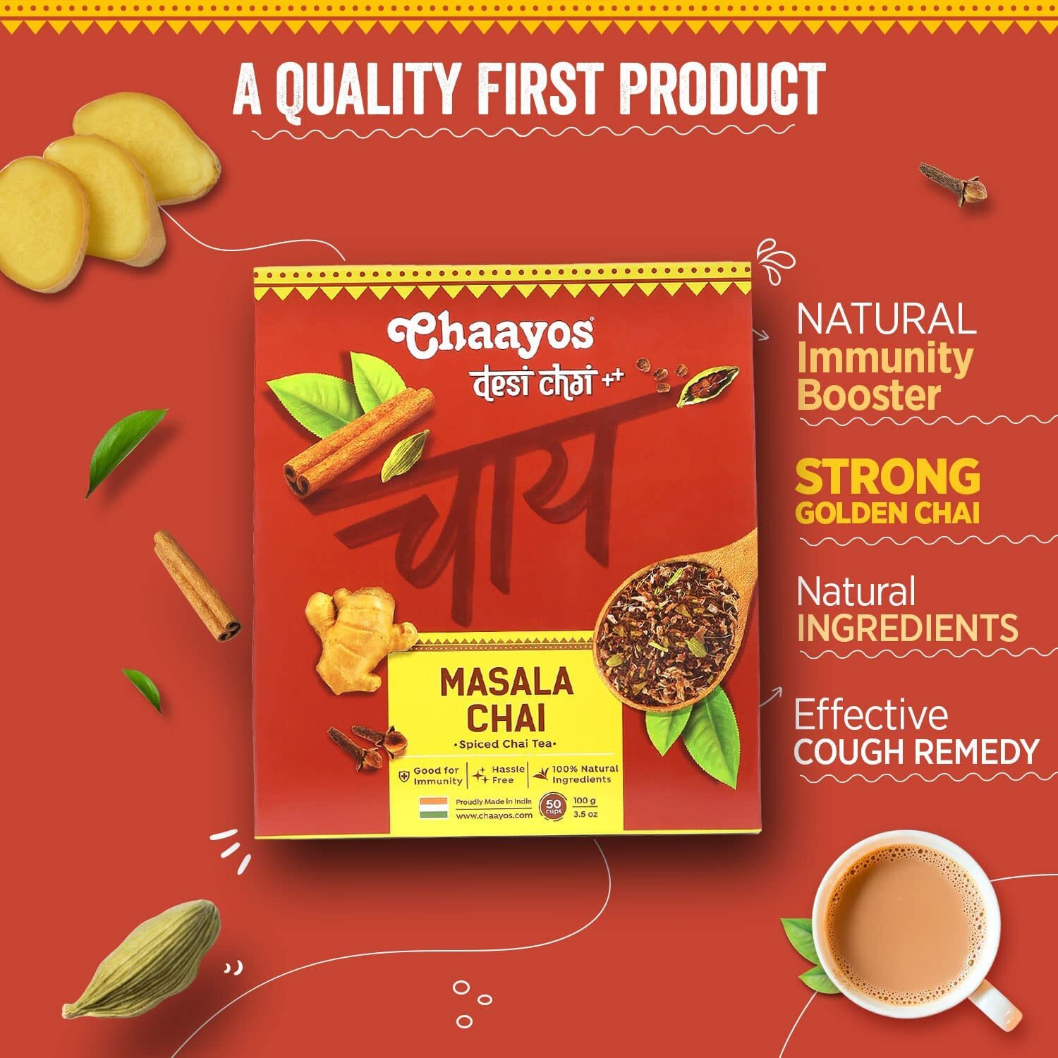 Chaayos Masala Tea - Premium Chai Patti with 100% Natural Spices - 100g [50 Cups] | Masala Chai Patti | Chai Masala | Assam Tea