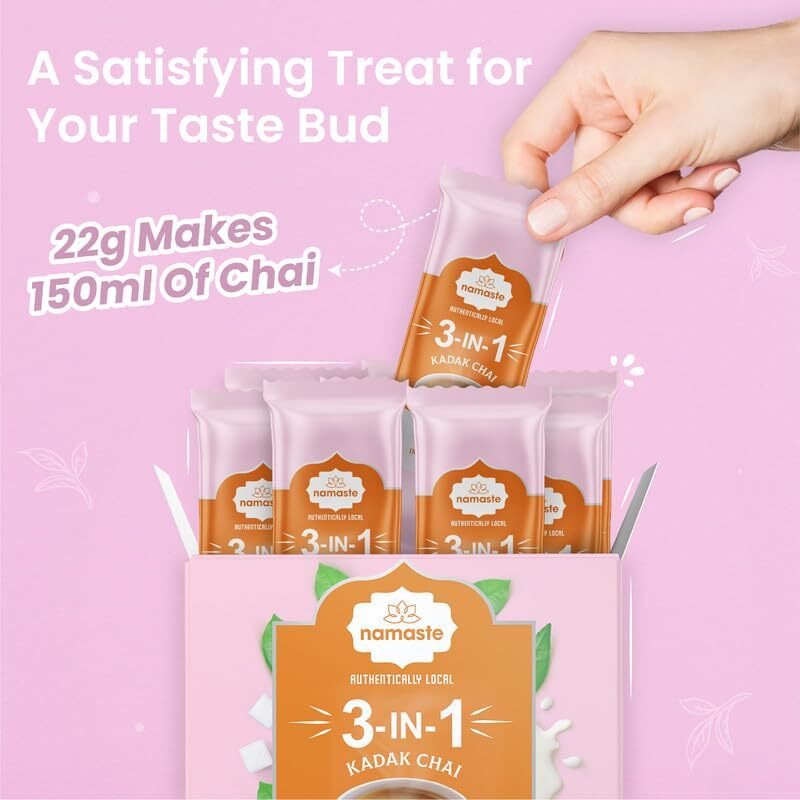 Namaste Chai Instant Tea Premix, Kadak Chai | Assam | Milk And Sugar | Ready Mix (22G X 10 Sachets,Powder) - Assam, 185 G