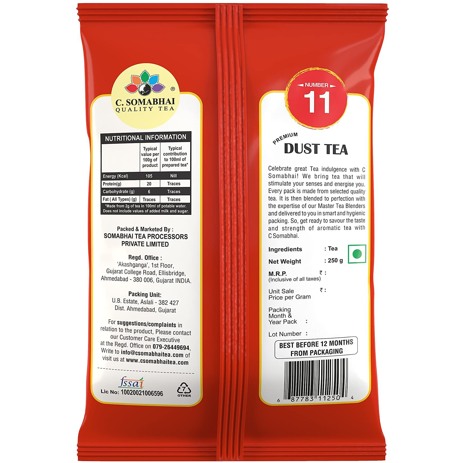 C. SOMABHAIs No. 11 CTC Premium Dust Tea - 500 gram, Natural Assam Bhuki Tea, Kadak Chai Patti, Strong Regular Black Tea Powder, Strong Blend Tea Pouch, Beverage Special Chaa For Office Home 500g