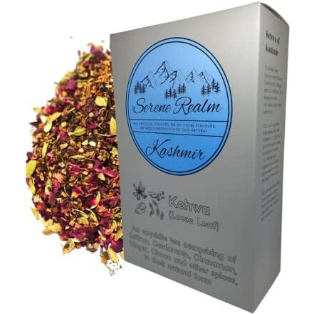 Serene Realm | Kashmiri Kahwa Green Tea | The best Kashmiri Kahwa Experience | Re-vitalize your senses | 100% Natural | 100gm | 50 Cups