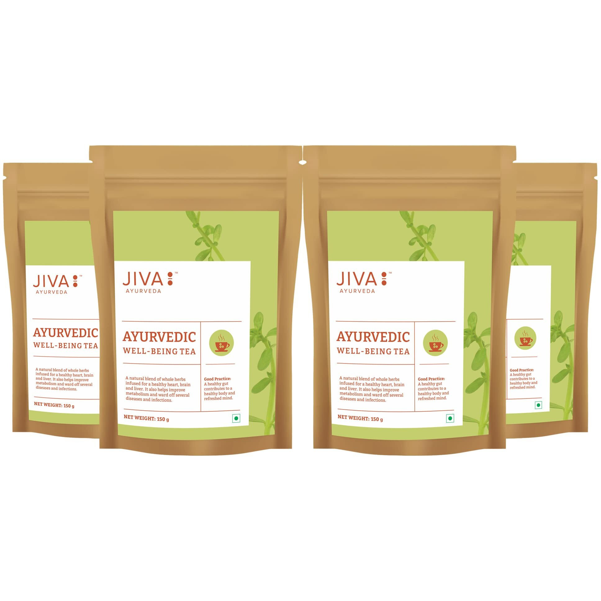 Jiva Ayurvedic Tea - 150 g (Pack of 4) | Caffeine Free Tea | Boosts Immunity, Lowers Cholesterol & Improves Digestion