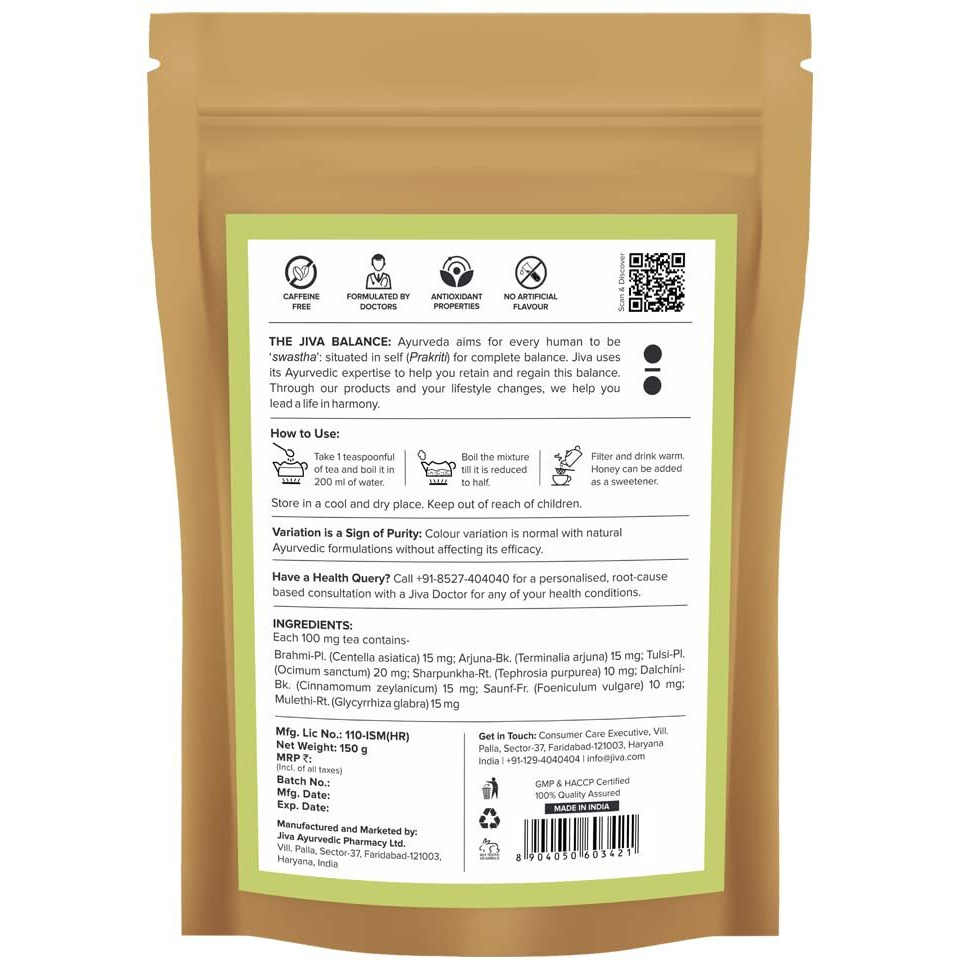 Jiva Ayurvedic Tea - 150 g (Pack of 4) | Caffeine Free Tea | Boosts Immunity, Lowers Cholesterol & Improves Digestion