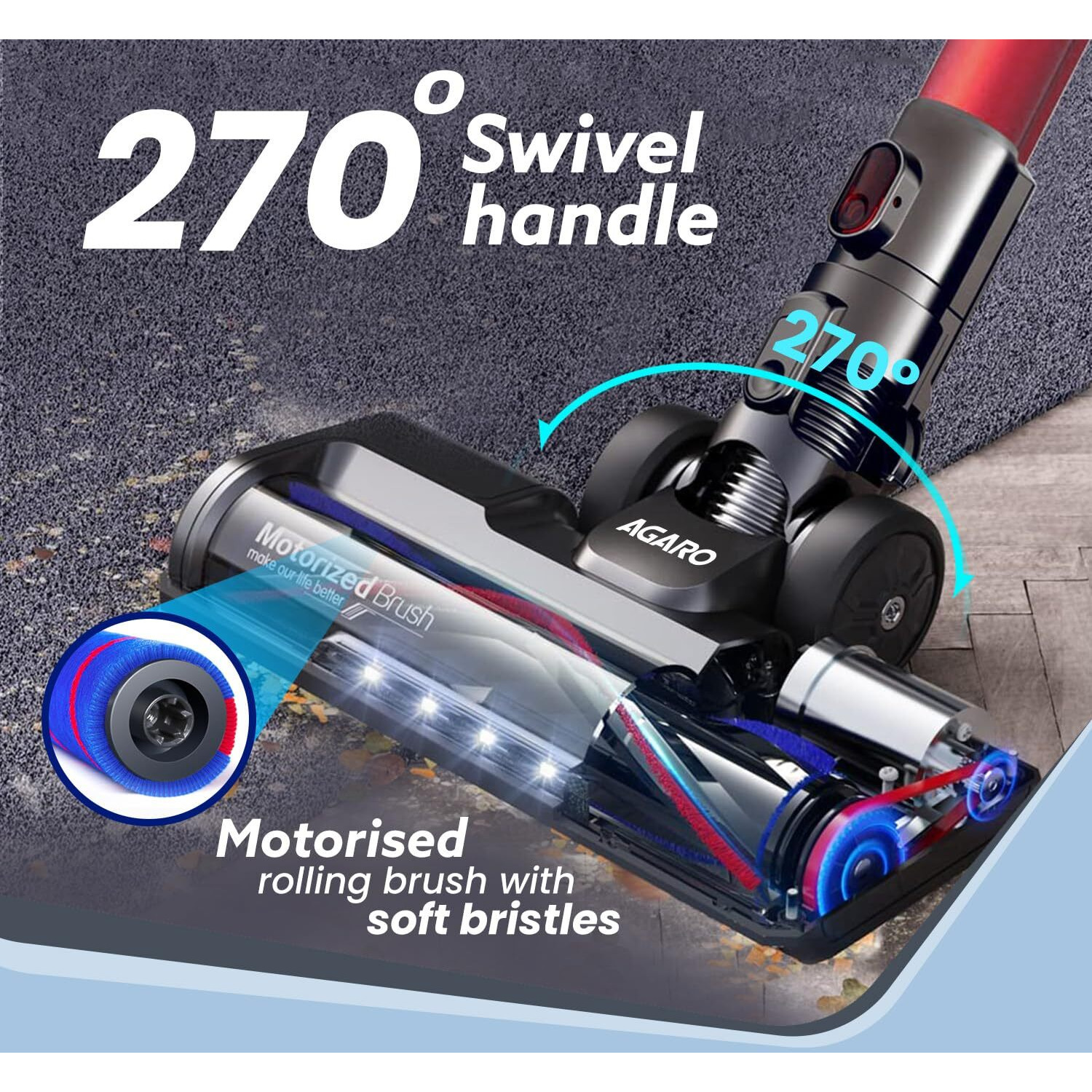 AGARO Supreme Cordless Stick Vacuum Cleaner,2In1 Handheld&Stick,400W Motor,25 Kpa Suction Power,3 Adjustable Suction Modes,Adjustable Head,Bagless Dry Vacumming,Red|Hepa Filter,0.5 litre,1 Count