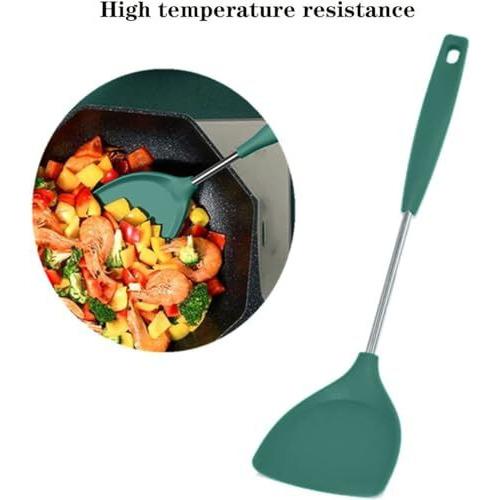 FS COOL Stainless Steel Ladle - Fry Spoon - Kitchen Spoon Set for Cooking - Karandi Set - Kitchen Spatula Set - Skimmer Spoon for Frying - Kadchi Stainless Steel - Poori Strainer (Set of 2, Green)