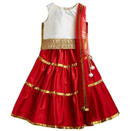 A.T.U.N Girls synthetic Readymade Lehenga Choli(GLHG GOT IVR_12-13_Ivory-Red_12 Years-13 Years)