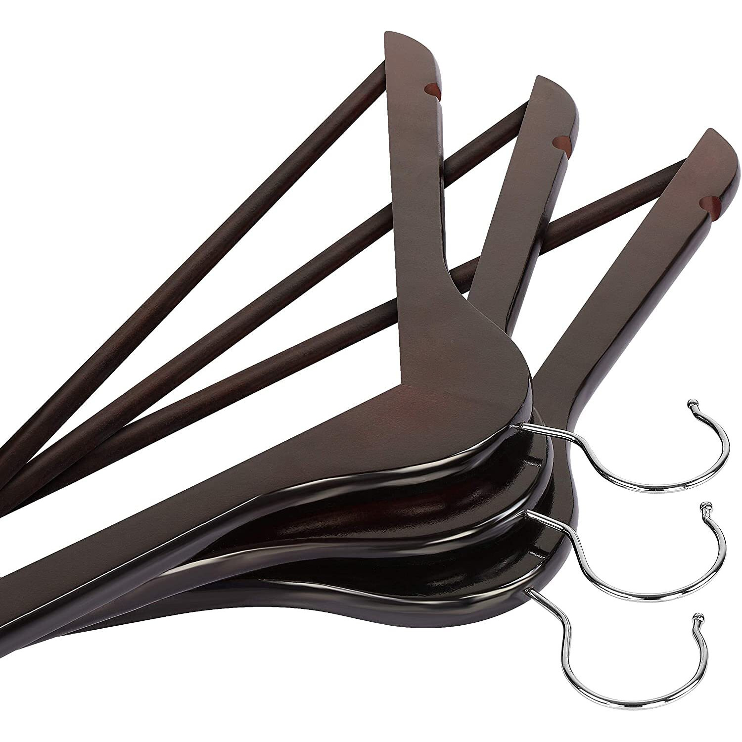 Golden Bird International Wooden Walnut Color Finish Brown Wooden Hanger with 360 Degree Swivel Hook and Precisely Cut Notches for Camisole, Jacket, Pant, Dress Clothes Hangers (6)