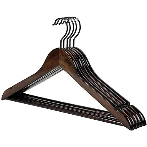 Golden Bird International Wooden Walnut Color Finish Brown Wooden Hanger with 360 Degree Swivel Hook and Precisely Cut Notches for Camisole, Jacket, Pant, Dress Clothes Hangers (6)
