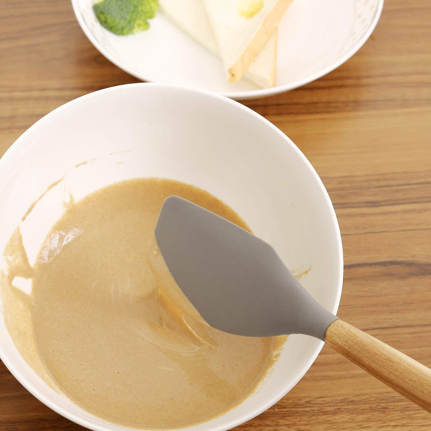 we3 Set of 5 Piece Silicone spatulas Cooking Utensil Set with Natural Acacia Hard Wood Handle.[we3-WOODEN-5A]