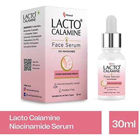 Lacto Calamine 10% Niacinamide Face Serum | 30ml | Pore Minimizing, Acne Marks, Blemishes & Oil Balancing | Face Serum for Women & Men | Reduces Pigmentation | Dermatologically Tested & Fragrance Free
