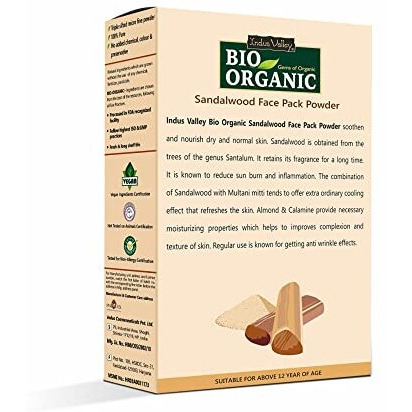 INDUS VALLEY Bio Organic Sandalwood Face Pack Powder Santalum Album, Chandan Powder for Face and Skin Care, (Face Glowing & Tan Removal Face Pack 200gm)