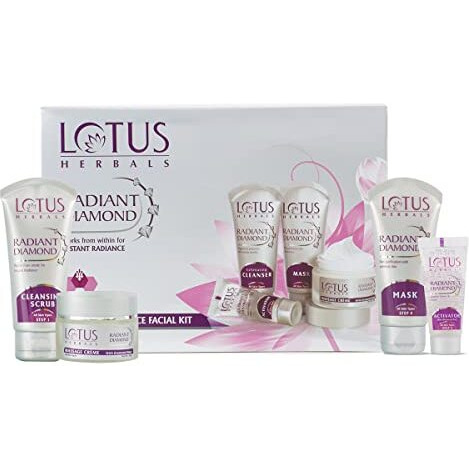 Lotus Herbals Radiant Diamond Cellular Radiance 5 In 1 Facial Kit | With Diamon Dust & Cinnamon | For All Skin Types | 1 Count (Pack of 1)