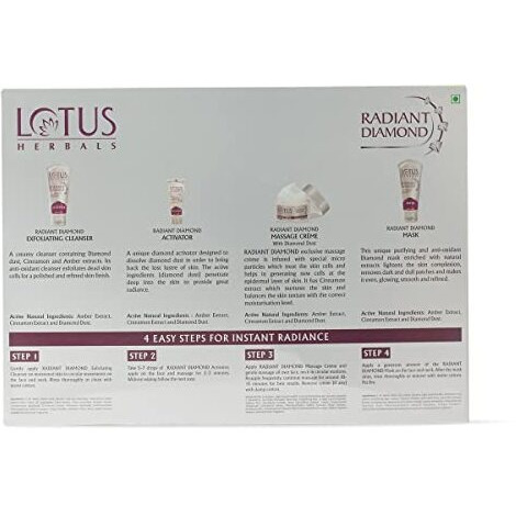 Lotus Herbals Radiant Diamond Cellular Radiance 5 In 1 Facial Kit | With Diamon Dust & Cinnamon | For All Skin Types | 1 Count (Pack of 1)