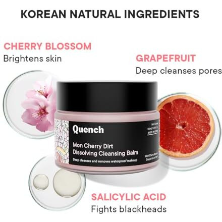 Quench Dirt Dissolving Korean Cleansing Balm with Salicylic Acid & Cherry Blossom| Gentle Makeup Remover| Balm-Oil-Milk Texture| Removes Long-Wear Makeup, Sunscreen & Impurities| Made in Korea (50ml)