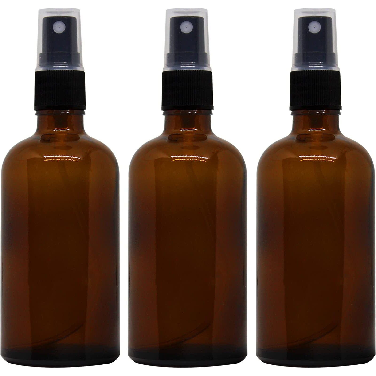 nsb herbals 100 ml Refillable Amber Fine Mist Spray Glass Bottles with Leak Proof Spray Pump for Multipurpose uses for DIY Perfume, Essential Oils, Blends, Aromatic Water, Beauty Products (Pack of 3)