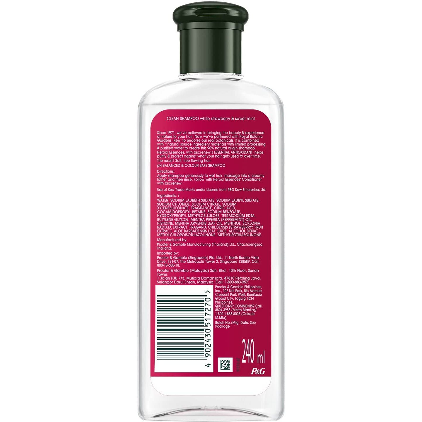 Herbal Essences White Strawberry & Sweet Mint SHAMPOO- For Cleansing and Volume - No Paraben, No Colorants, 240 ML