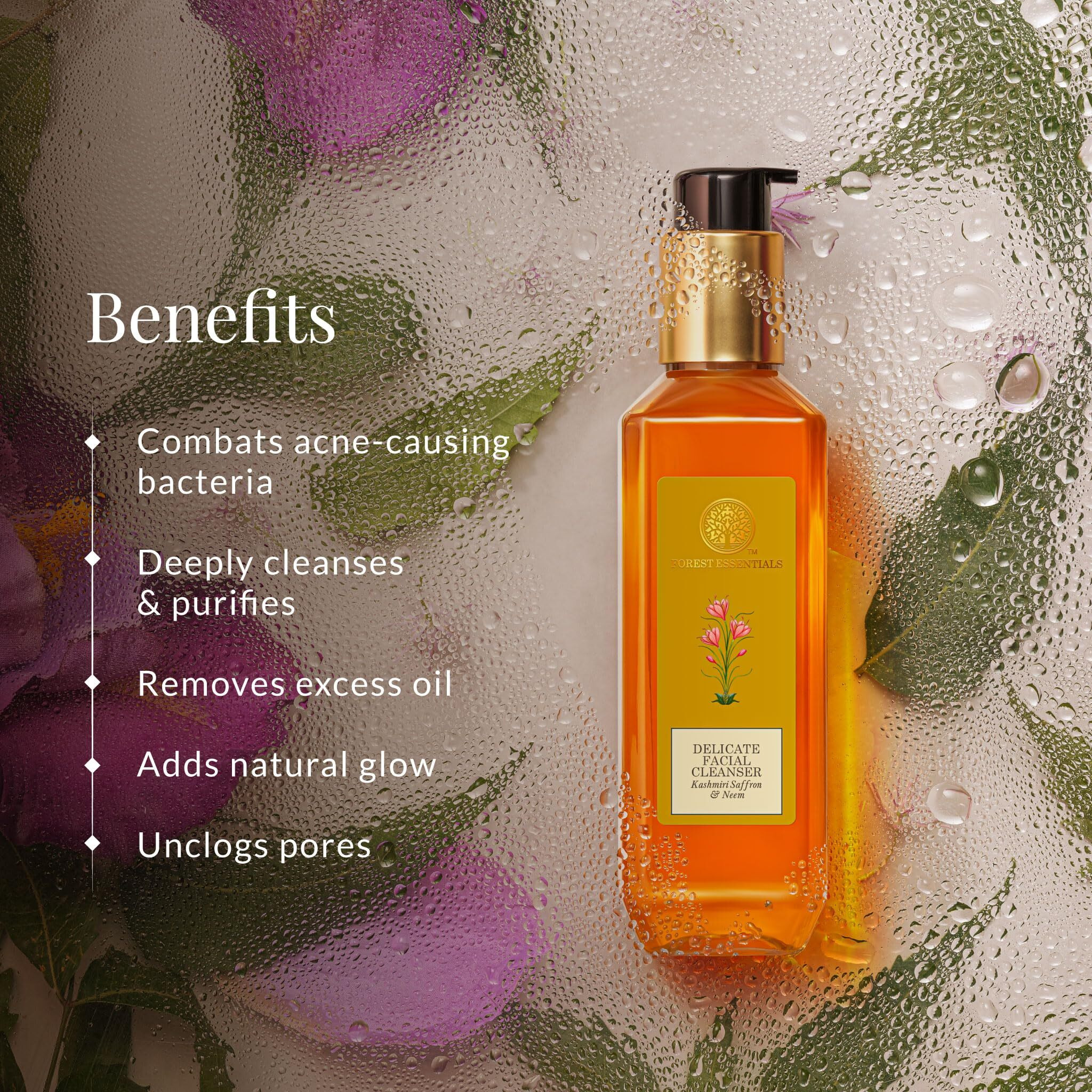 Forest Essentials Delicate Facial Cleanser with Saffron & Neem | Ayurvedic Purifying Face Wash | For Combination to Oily Skin | Sulphate Free | Paraben Free