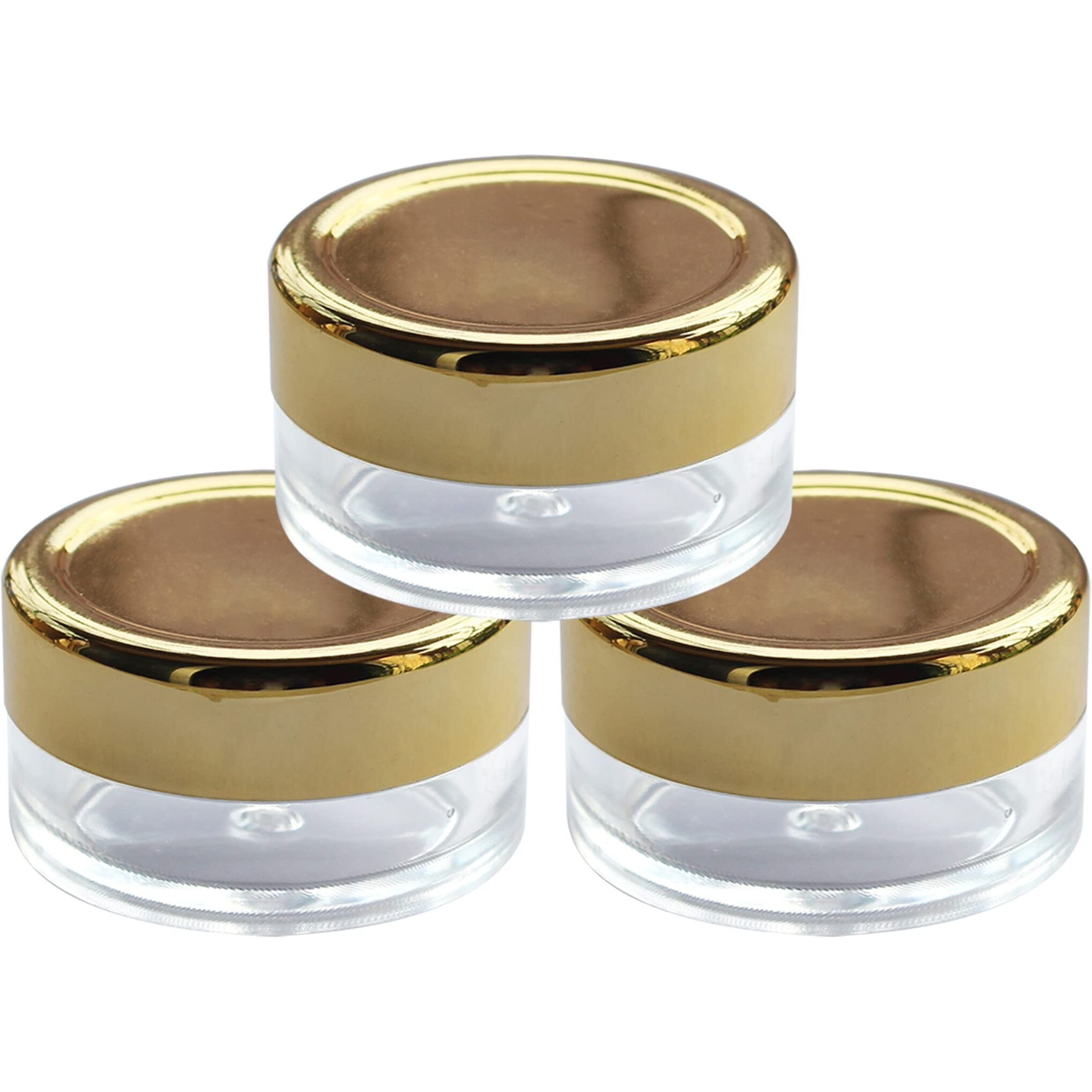 Nsb Herbals 8 GM Empty Acrylic San Jar Transparent/Clear Cosmetic Container With Gold Lid And Leakproof Inner Lids For Lip Balms, Eyeshadow, Makeup & DIY Beauty Products (Pack of 24)
