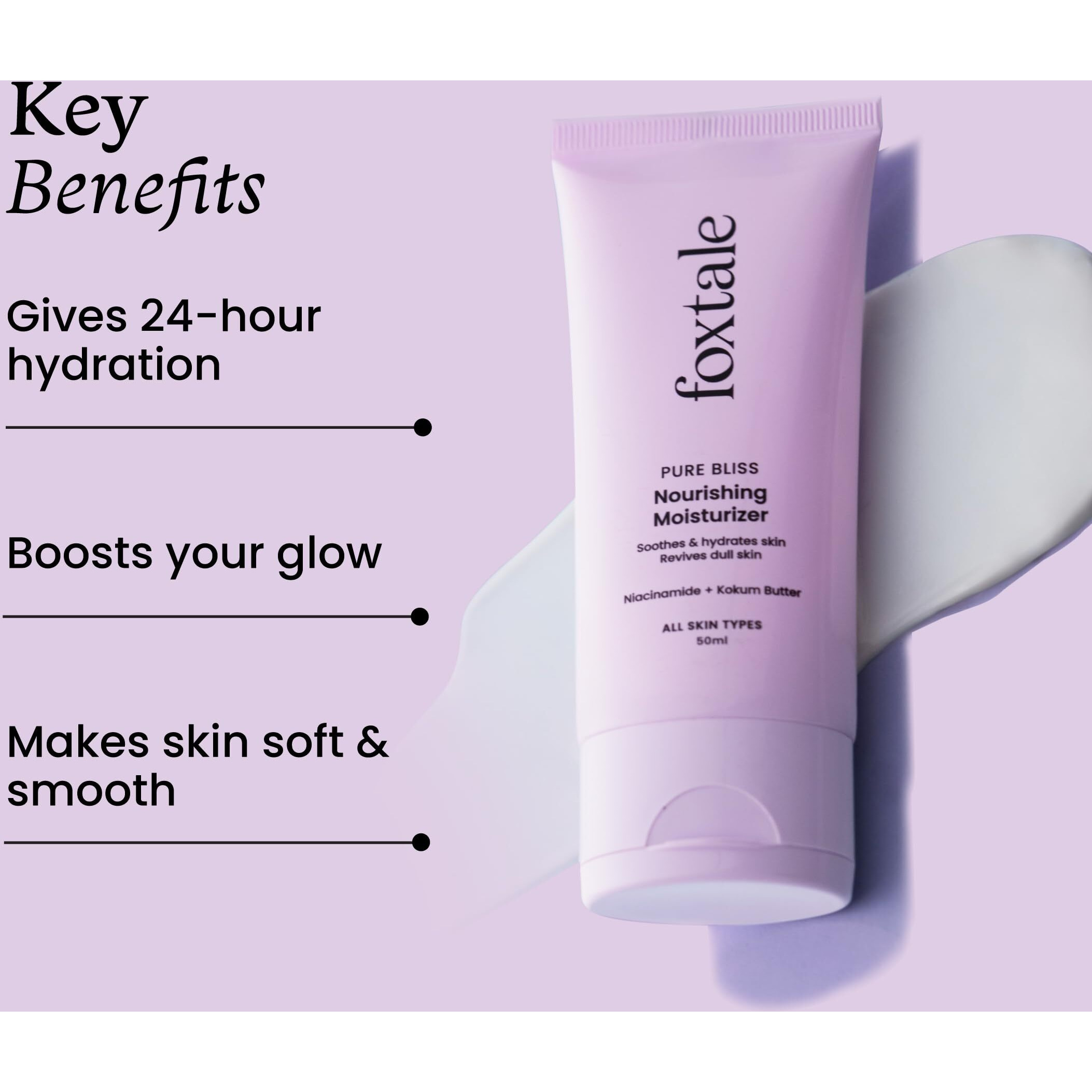 Foxtale Nourishing Face Moisturizer with Niacinamide for 24 Hr Hydration, Lightweight & Non-Sticky, For Soft & Glowing Skin, Men & Women, All Skin Types, 50 ml