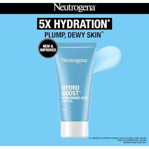 Neutrogena Hydro Boost Hyaluronic Acid Face Moisturizer 15ml | 24 hours long lasting Hydration | Oil free non sticky light water gel fast absorbing| Daily use | All Skin Types | For Men & Women 15ml
