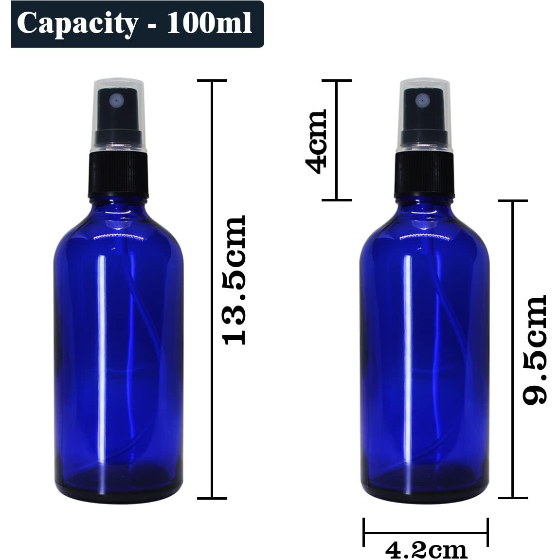 nsb herbals 100 ml Refillable Blue Fine Mist Spray Glass Bottles with Leak Proof Spray Pump for Multipurpose uses for DIY Perfume, Essential Oils, Blends, Aromatic Water, Beauty Products (6)