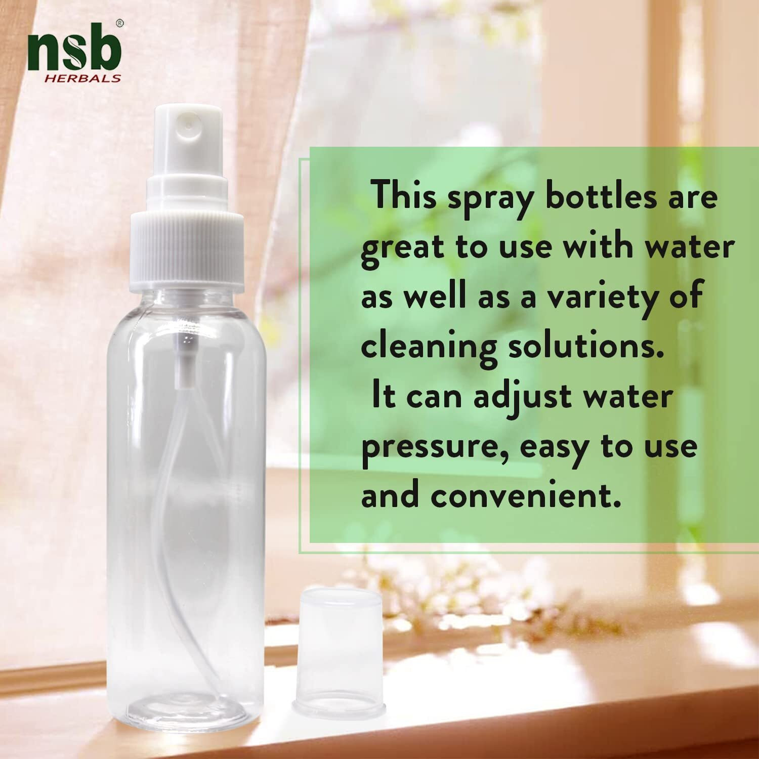 nsb herbals 50 ml Transparent Plastic Empty Refillable Reusable Fine Mist Spray Bottle Container for Sanitizer, Perfume, Rose water, Travel, Home Care, Other DIY Products (Pack of 24)