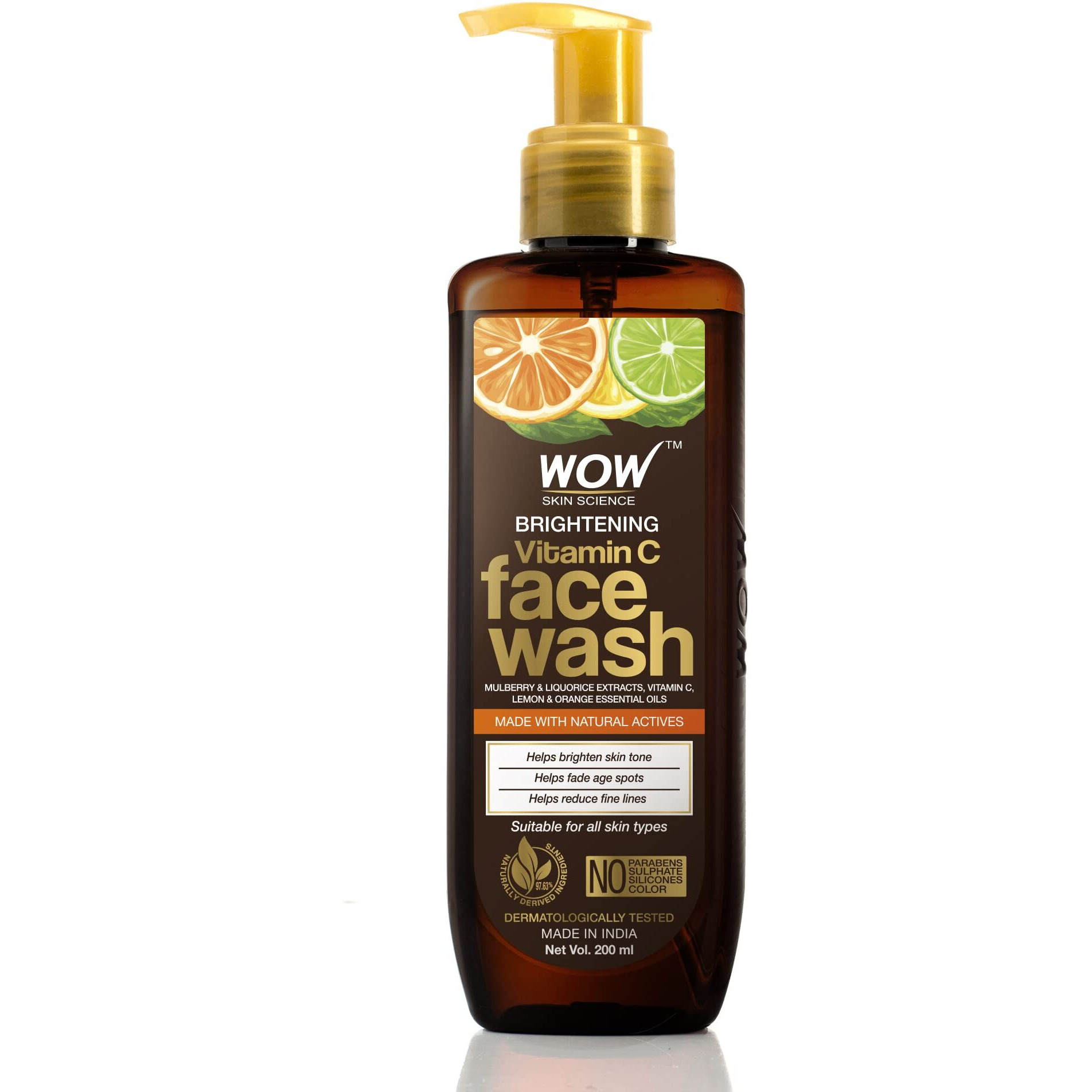 WOW Skin Science Brightening Vitamin C Face Wash | For Oily & Dry Skin | Bright, Glowing Skin | Refreshing | For Women & Men | Paraben & Sulphates Free | 200 ml