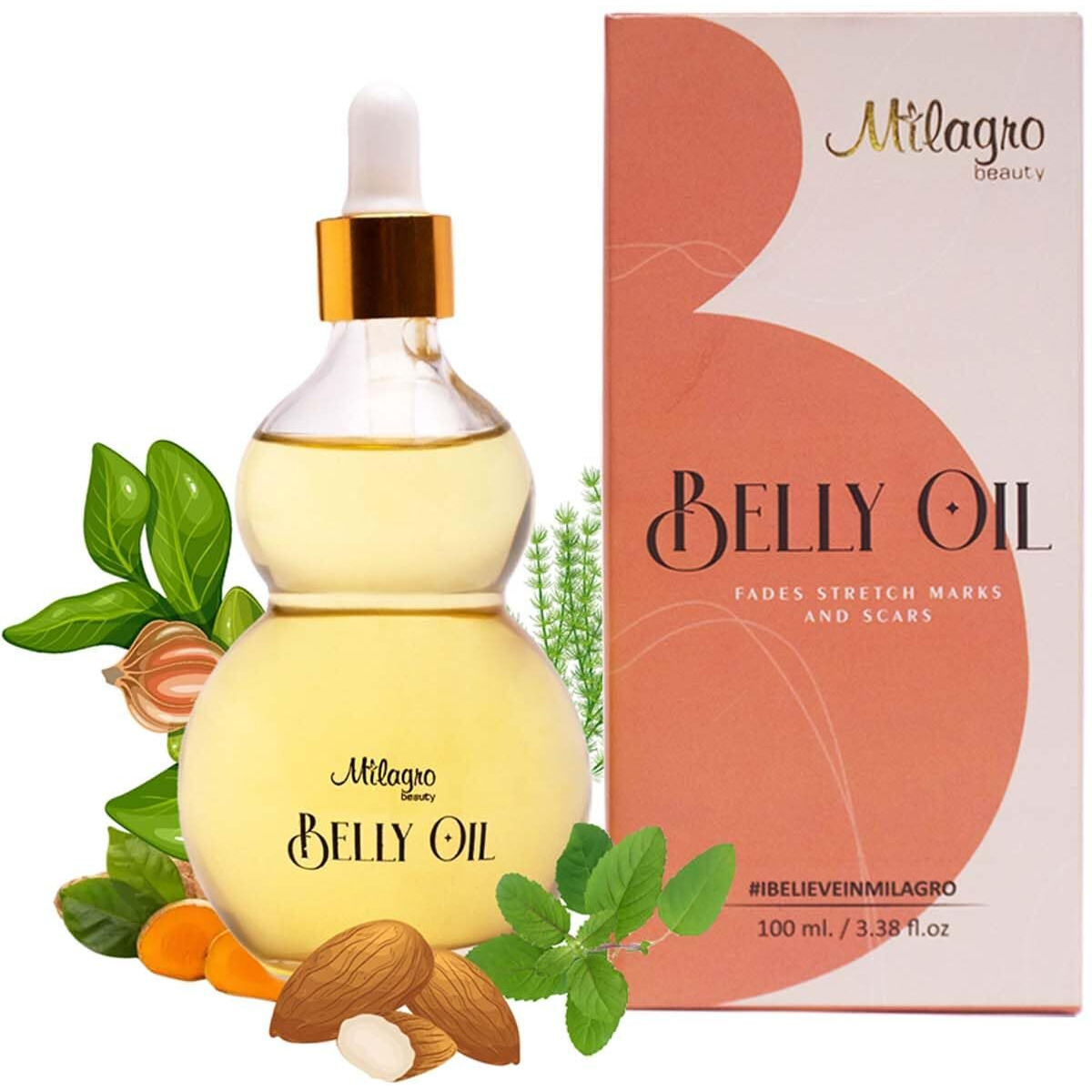 Milagro Beauty Belly Oil Fades Stretch Marks and Scars, Revealing Smooth and Radiant Skin - Unlock Confidence and Embrace the Beauty of Motherhood