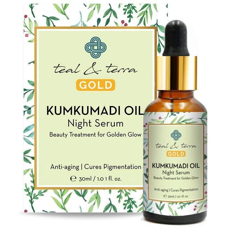 Teal & Terra Ayurvedic Kumkumadi Face oil Night Serum 30ml | Kumkumadi Face Serum for Glowing Skin | Face Serum for All Skin Types | Enriched with Saffron, Jojoba, and Olive Oil | Chemical Free | For Men and Women