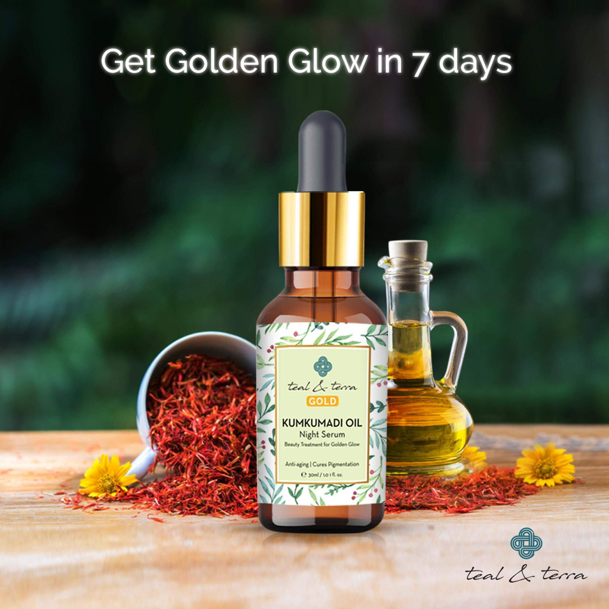 Teal & Terra Ayurvedic Kumkumadi Face oil Night Serum 30ml | Kumkumadi Face Serum for Glowing Skin | Face Serum for All Skin Types | Enriched with Saffron, Jojoba, and Olive Oil | Chemical Free | For Men and Women