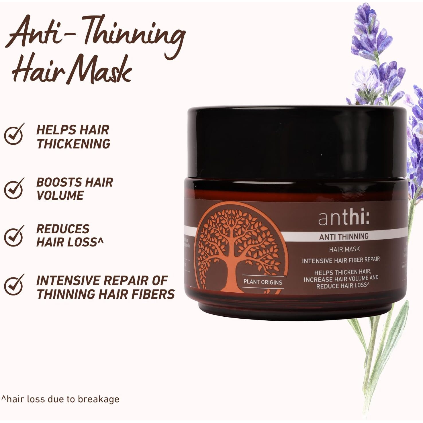 anthi Anti-Hair Thinning Mask, Hair Thickening and Volume boosting, Sulphate and Paraben Free, Plant-origins Hair Mask for Thinning Hair, 100 g