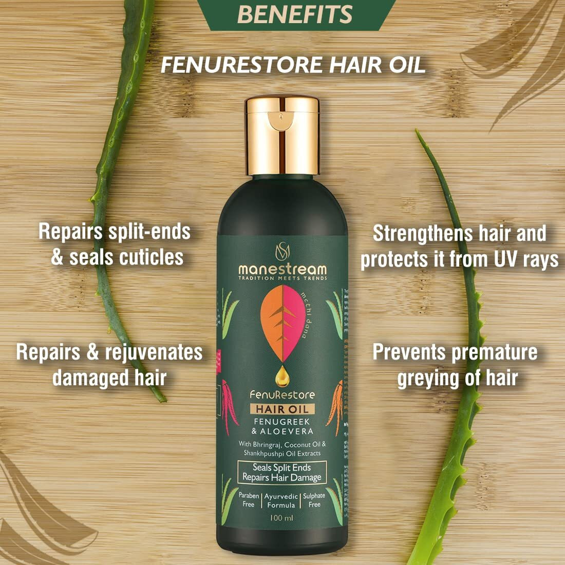 Manestream Fenurestore Ayurvedic Hair Oil with Fenugreek, Bhringraj & Aloe Vera Dull & Damaged Hair | Free Mini Shampoo 30ml - Pack of 2