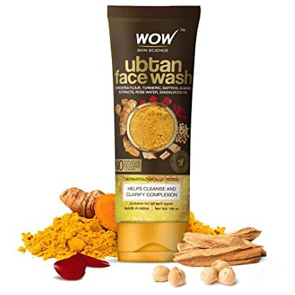 WOW Skin Science Ubtan Face Wash with Chickpea Flour, Turmeric, Saffron, Almond Extract, Rose Water & Sandalwood Oil - No Sulphate, Parabens, Silicones & Color - Pack of 2 - Net Vol 200mL