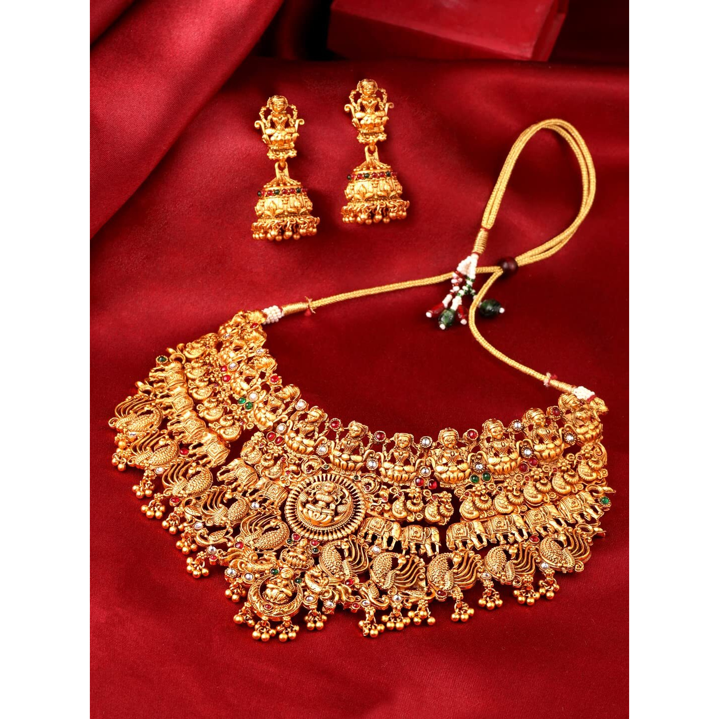 Yellow Chimes Jewellery Set for Women Gold Plated Beads Drop Designed Bridal Choker Necklace Set for Women and Girls