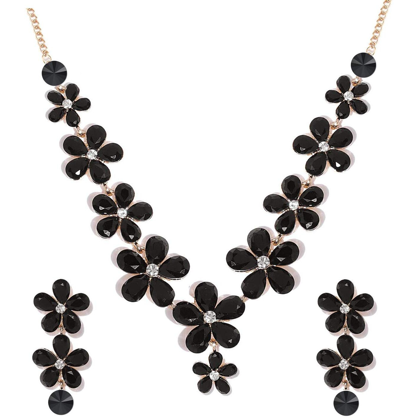 YouBella Jewellery Sets for Women Crystal Necklace Jewellery set with Earrings For Girls/Women (Black)